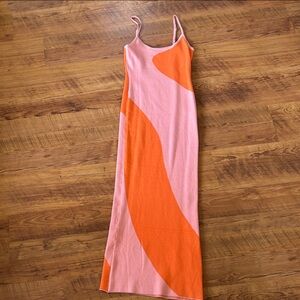 Pink and Orange Knit Sleeveless Dress